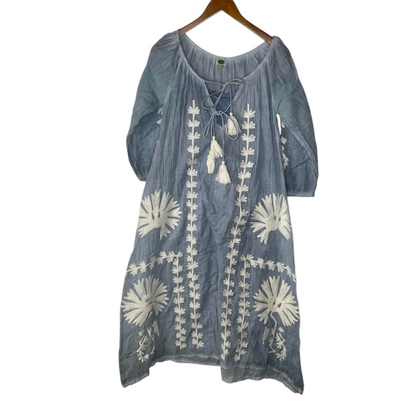 Dolma Elana Embroidered Dress in Sky Blue - Picture 3 of 6